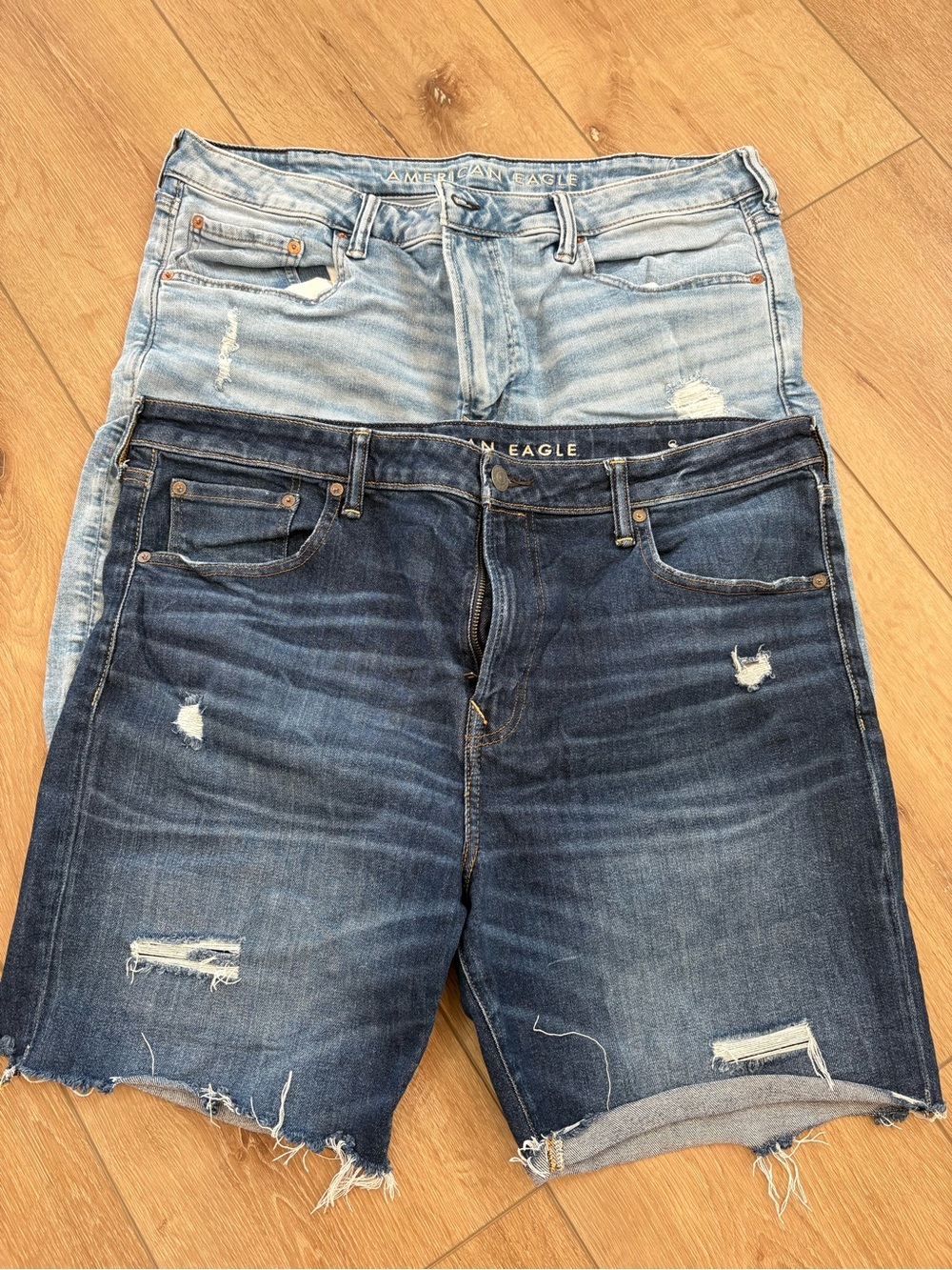 American Eagle Outfitters Distressed Denim Shorts - Light Blue & Dark Blue